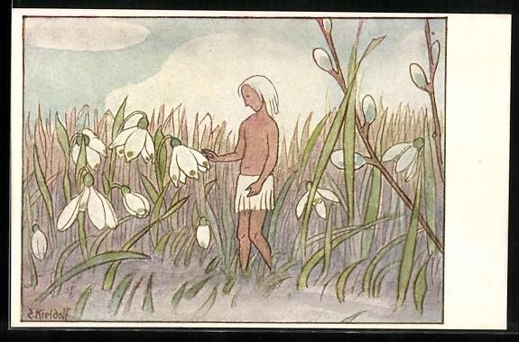 Cartes postales: Ernst Kreidolf: Maiglöckengruss, Kind a – D'occasion à Berlin par bartko-reher