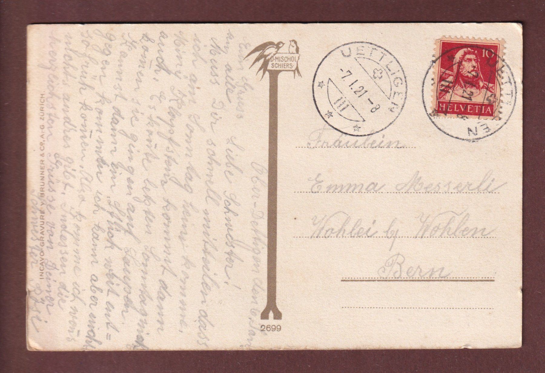 Cartoline postali: GRAUBÜNDEN - Heimat - 1921 – Usato da Pully venduto da nicecards-shop 1