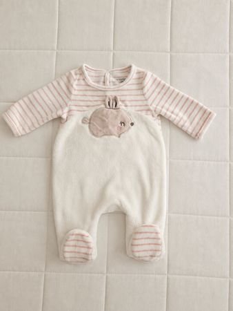 Baby Strampler mit Maus Motiv Rosa/Weiss Grösse 55