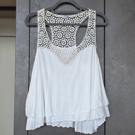 🐸 BOHO TOP XXS - M MIT HÄKELSPITZE WEISS BEIGE