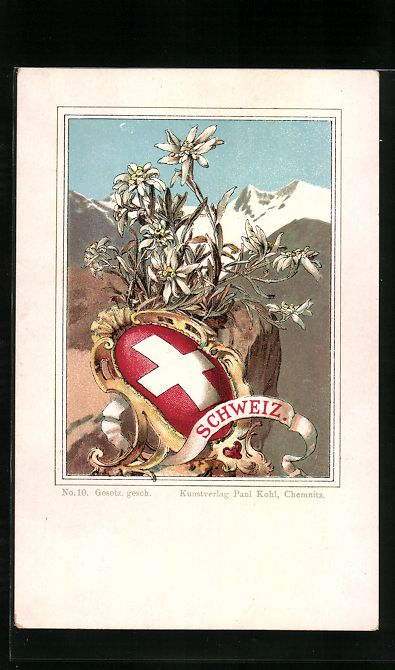 Cartoline postali: Litho Schweiz, Wappen mit Edelweiss – Usato da Berlin venduto da bartko-reher