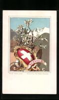 Litho Schweiz, Wappen mit Edelweiss