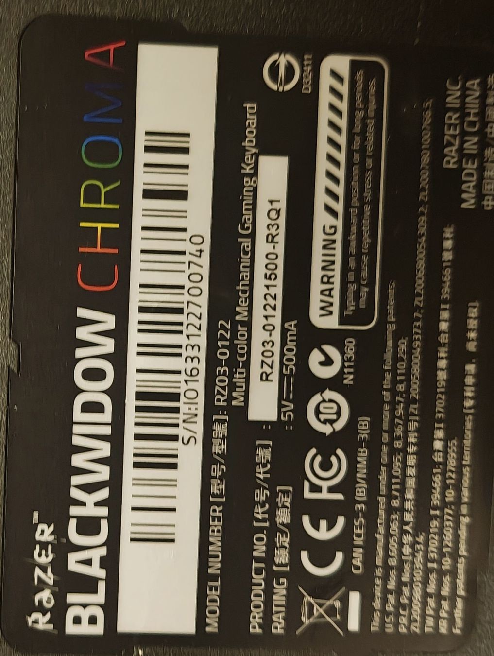 Razer Tastiere: Clavier Gaming Razer Blackwidow Chroma RZ03-0122 – Nuovo (secondo la descrizione) da Neuchâtel venduto da kev_t656 2