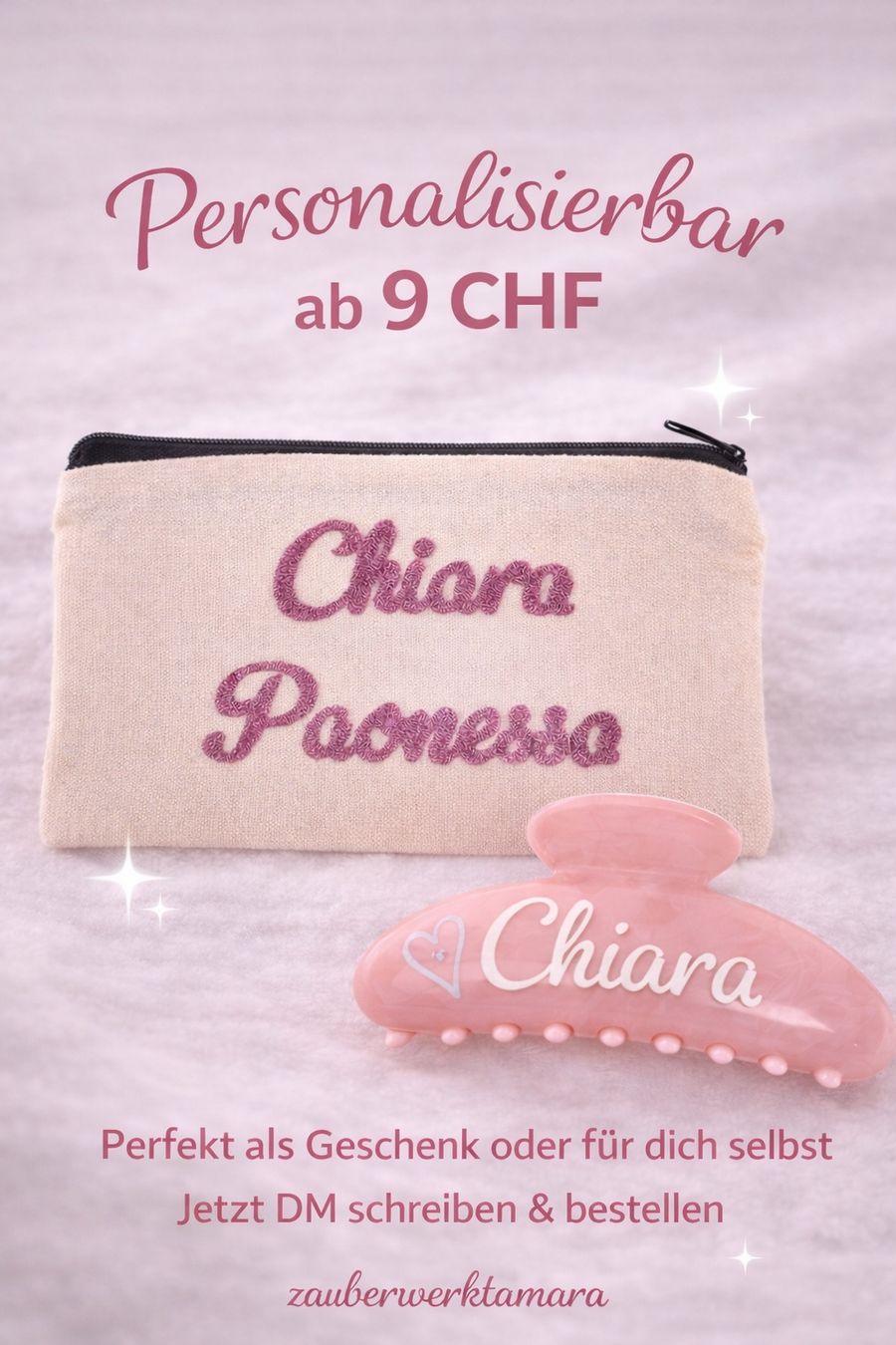 Accessori per capelli: Personalisierte Tasche & Haarspange mit Name – Nuovo e nell'imballaggio originale da Goldau venduto da tamarellina