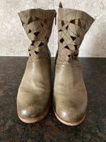 Bottines d'été en cuir ajouré, couleur olive,  taille 37