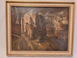 Gemälde - Interieur Szene mit Figuren, sehr alt