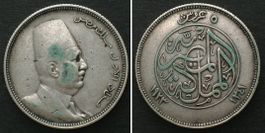 ÄGYPTEN 5 Piastres 1923 FUAD I. Silber ERHALTUNG! vz