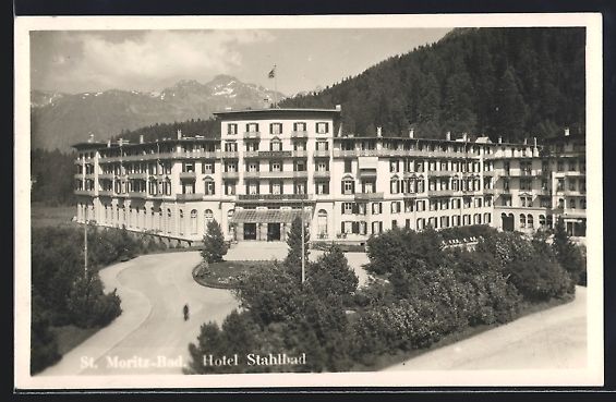 Cartes postales: St. Moritz-Bad, Hotel Stahlbad mit Stras – D'occasion à Berlin par bartko-reher