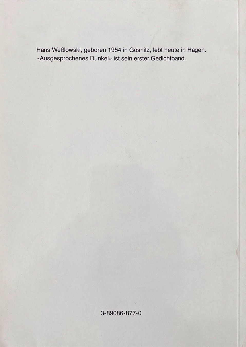 Livres: Wesslowski Hans, Ausgesprochenes Dunkel – Neuf (Voir description) à Sarnen par Livres 1