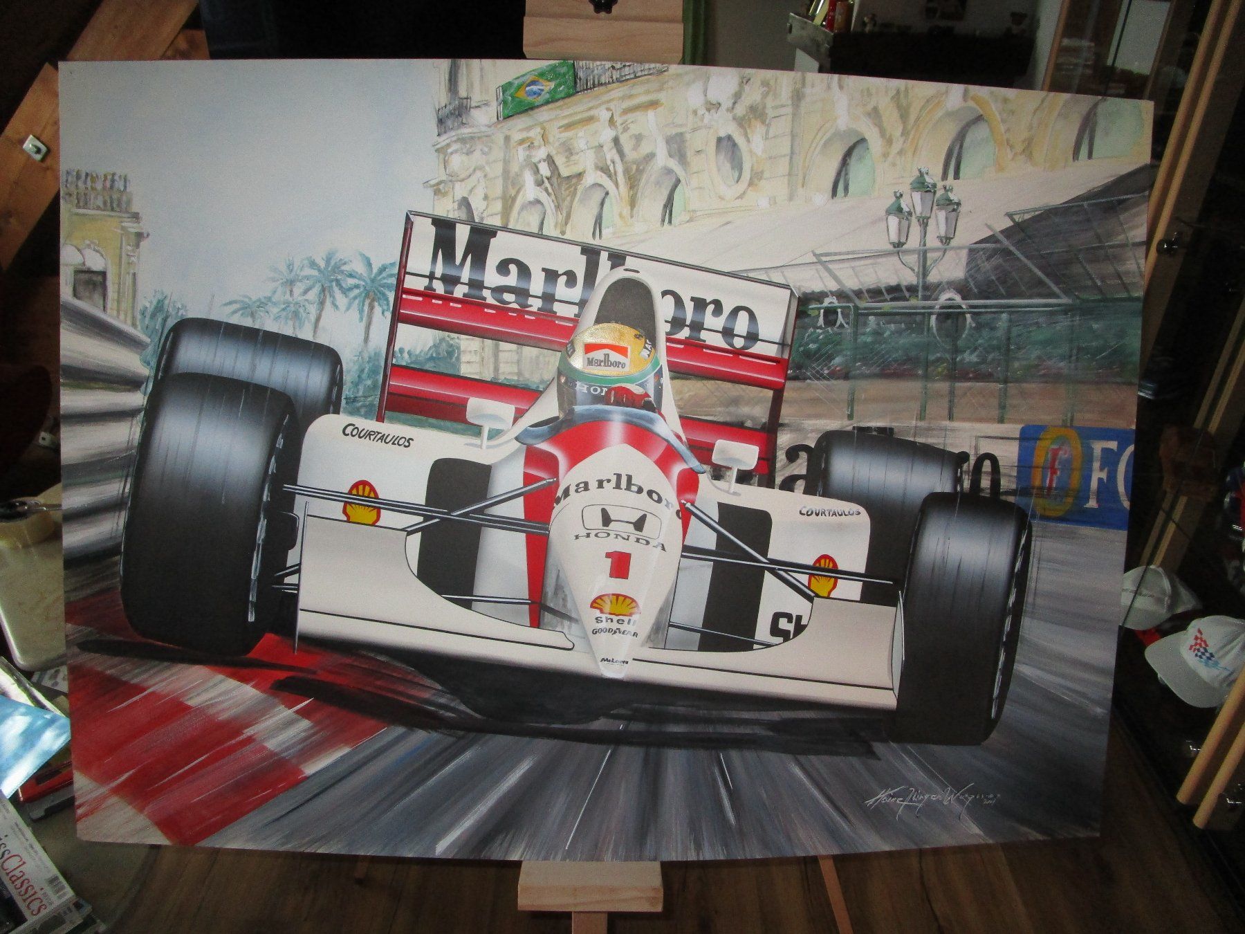 Gemälde: AYRTON SENNA FORMEL1 GP MONACO 1992 ORIGINAL KUNSTBILD – Gebraucht aus GUTENSWIL von Alpina6