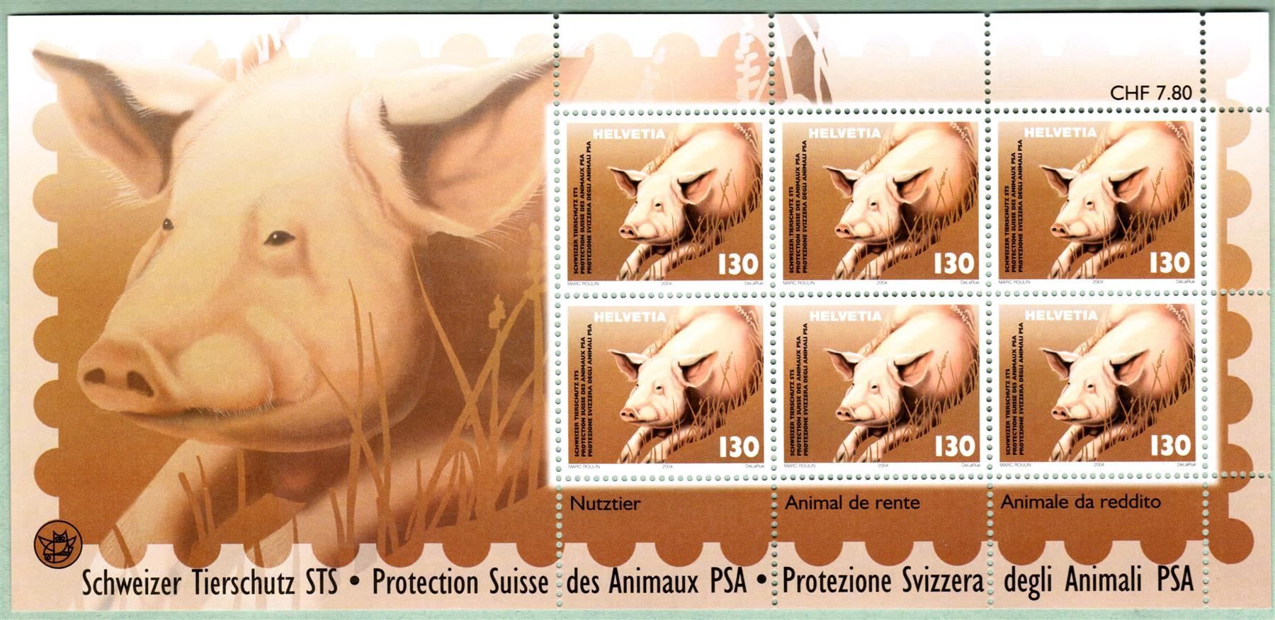 Tous les timbres: 2004 Klein-Bogen  Nutztier  Schwein    postfrisch – Neuf (Voir description) à Mellingen par Ginger