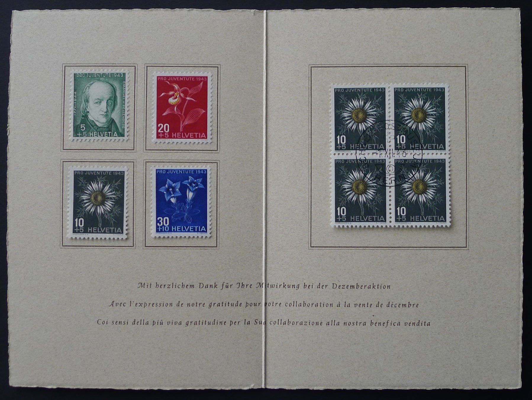 Alle Briefmarken: PJ 1943, Serie in Geschenk - Folder, nummeriert – Gebraucht aus Ebikon von SilvioFreund 1