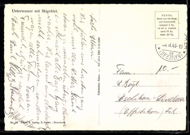 Cartoline postali: Foto-AK Unterwasser, Ortsansicht mit Ski – Usato da Berlin venduto da bartko-reher 1
