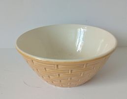Vintage Keramik Schüssel Barbotine Korb  Optik Schale Gelb