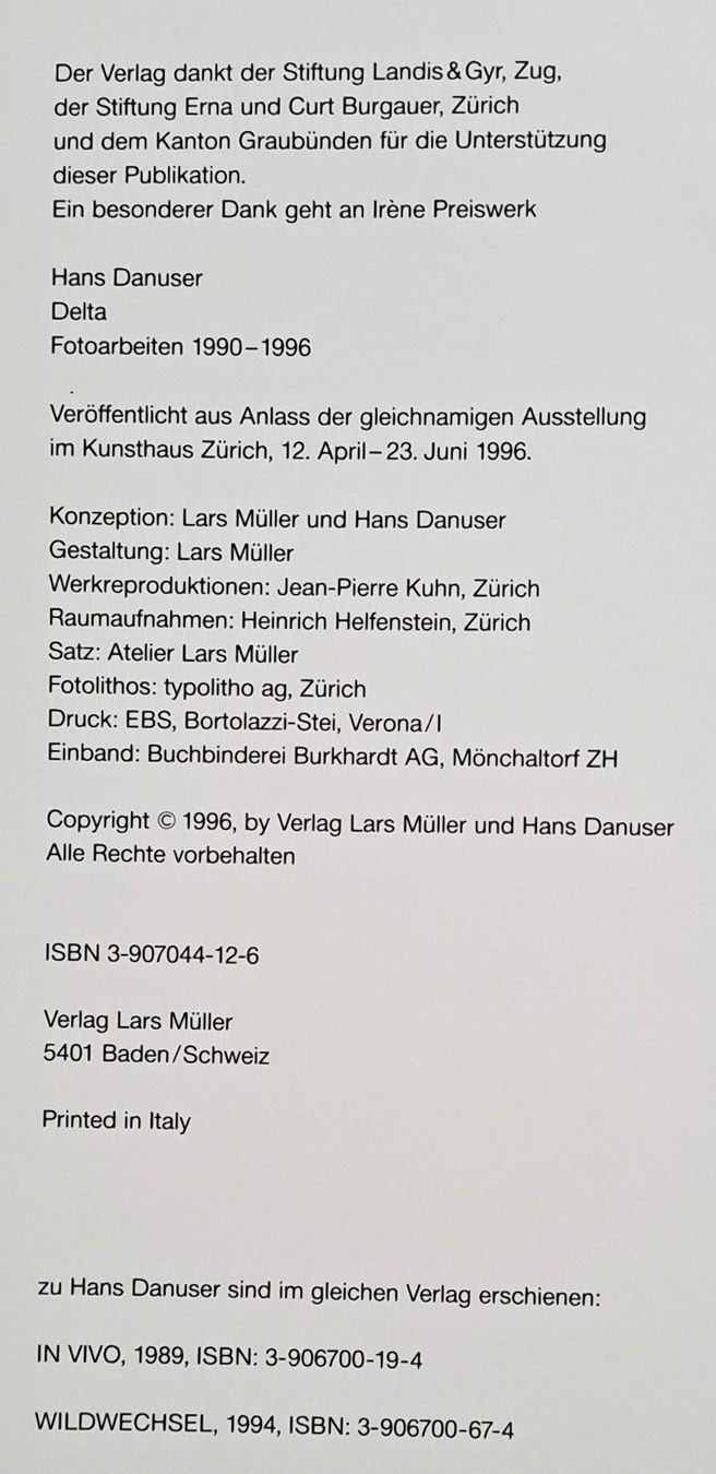 Libri: Hans Danuser: DELTA. EA 1996. Top erhalten – Usato da Zürich venduto da archiphil 9