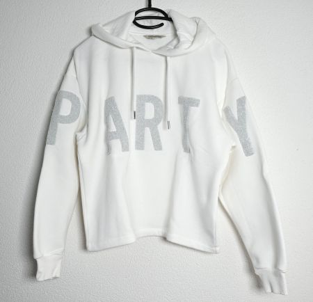 Weisser Hoodie mit Glitzer "PARTY" Schriftzug, Grösse XS