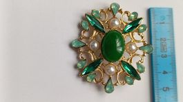 Broche vintage dorée, verte et blanche - Élégante ✨ (54)