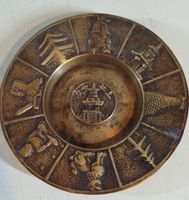 Antike Messing Schale mit asiatischen Symbolen, Deko(em15)