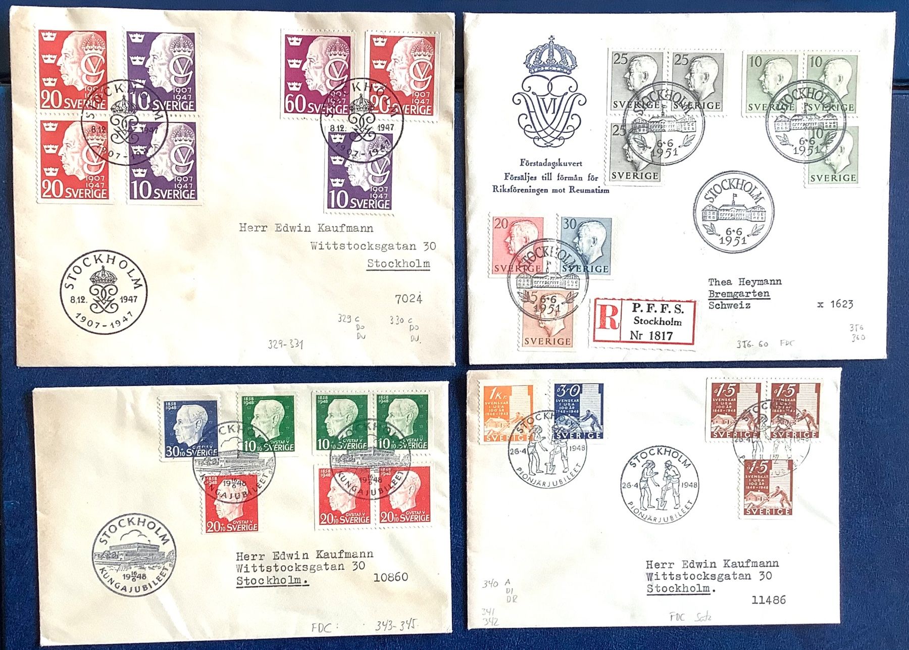 Tutti i francobolli: 1943 - 1951 - Schweden Div.FDC – Usato da Liestal venduto da Skunk02 1