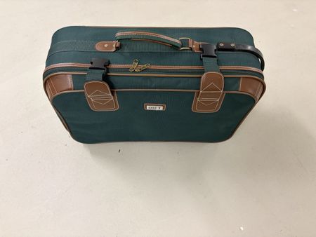 Reisekoffer / Koffer DIFT dunkelgrün mit braunem Leder
