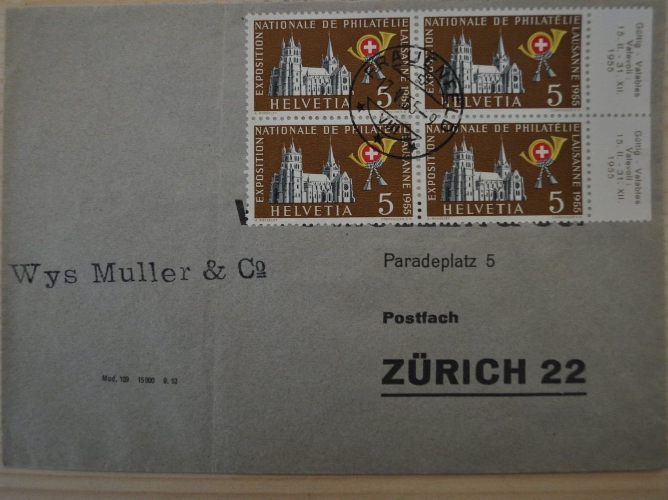 Tutti i francobolli: Brief mit 4er Block 1955 (37) – Usato da Zeihen venduto da Hammerpreise
