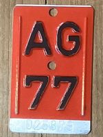 AG 77 - VELONUMMER - FAHRRADSCHILD - PLAQUE DE VELO - AG 77