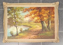 Janin E., Ölbild, Fluss - Landschaft, Herbst, Bäume, Weg