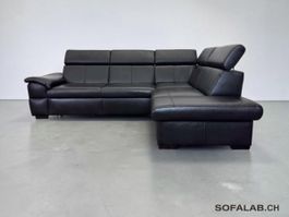 Ecksofa aus echtem Leder, schwarz, mit Bettfunktion