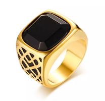 Men ring gold black stone