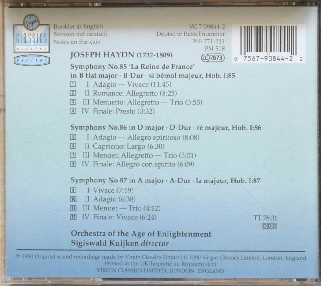 CD: Joseph Haydn - Symphony No. 85, 86, 87  - CD – Usato da Niederhelfenschwil venduto da Rol9527 1