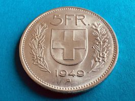 5 Franken 1949 Silber in unz / Stempelglanz, top Stück