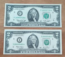 Due banconote da 2 dollari USA serie 2003 e 1976 FDC