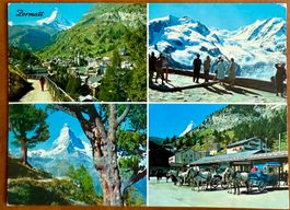 Zermatt - Calèche, chevaux, Cervin, Mt Rose. Multi-vue 1971