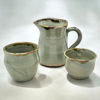 Pichet et 2 tasses en grès Faïencerie de Charolles France