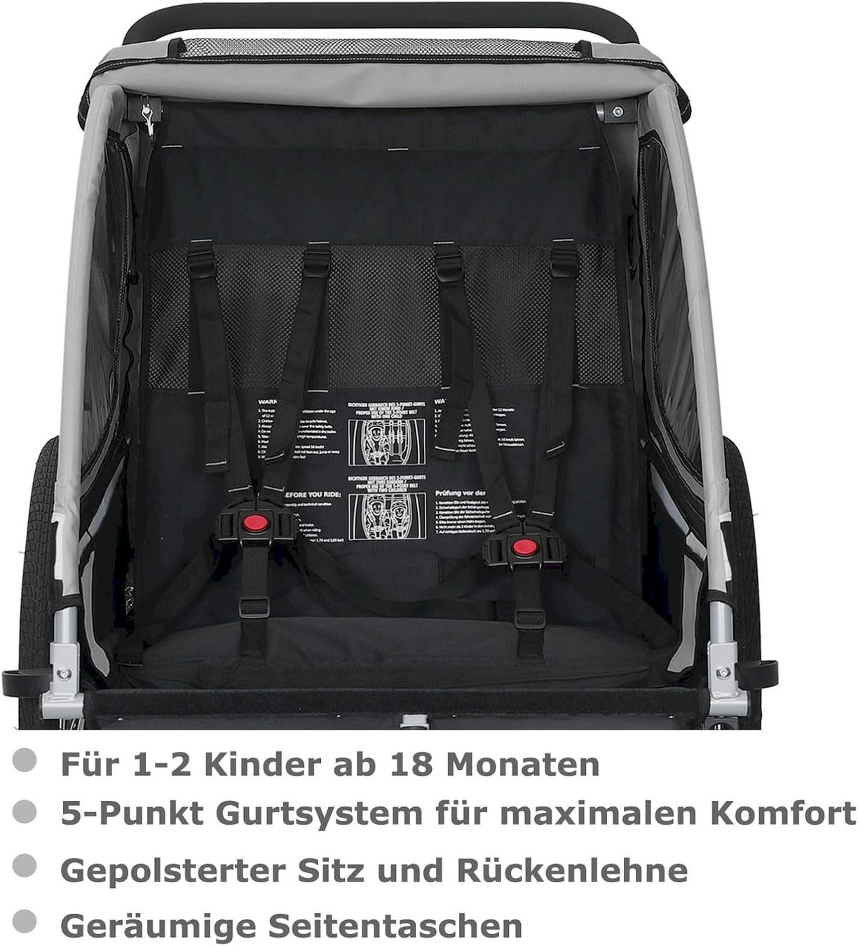 Rimorchi per biciclette: Tiggo VS 2 in 1 Kinderanhänger Grau – Nuovo e nell'imballaggio originale da Bottighofen venduto da zaap 5