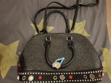 Grau-Schwarze Bordüren und Riemen Handtasche