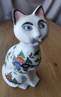 Katzenfigur Capodimonte Keramik mit Blumenmuster bemalt, Rar
