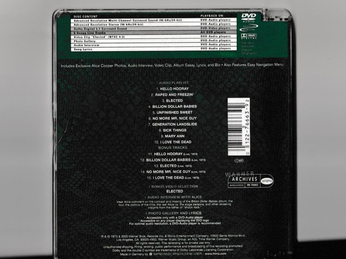 CD: Alice Cooper - Billion Dollar Babies DVD CD – Nuovo (secondo la descrizione) da Chur venduto da zowie72 1