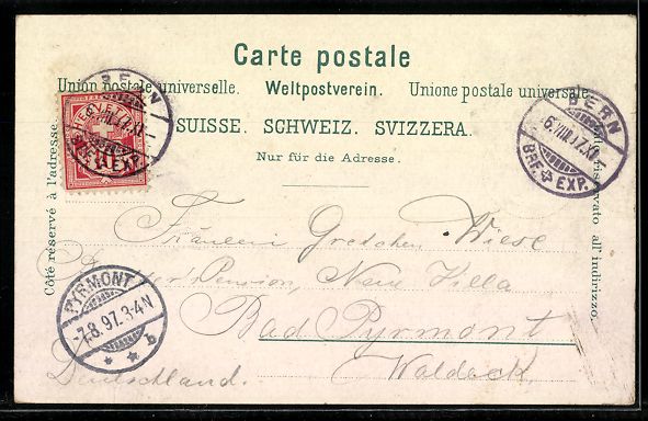 Cartoline postali: Litho Bern, Ortsansicht mit Kirche, Bund – Usato da Berlin venduto da bartko-reher 1