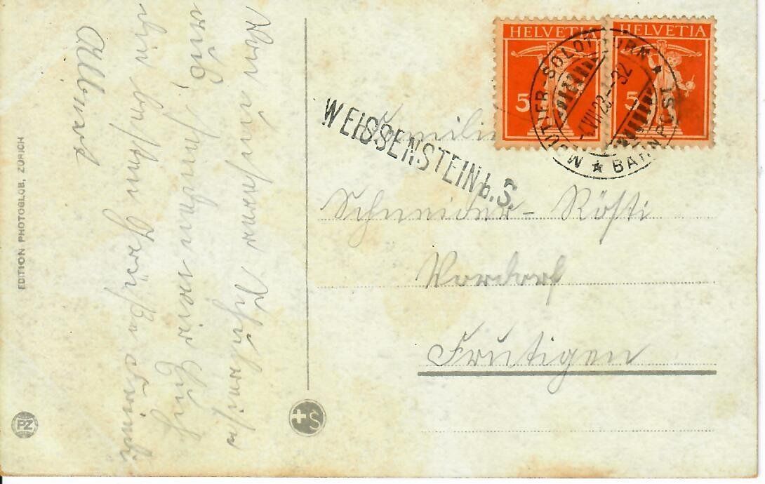 Cartoline postali: Solothurn Weissenstein mit Stabstempel 1923 – Usato da Hochdorf venduto da Ziegel-16 1