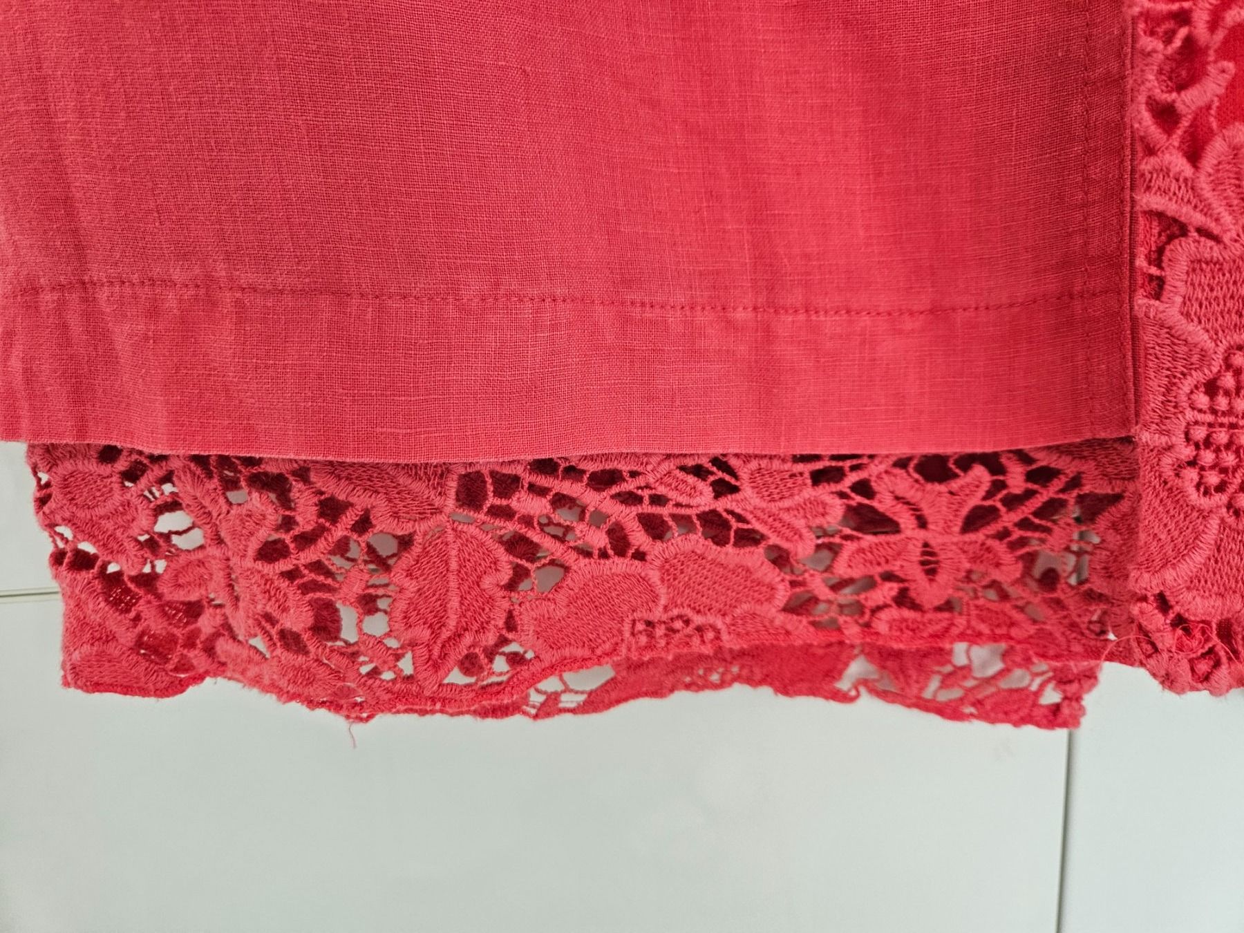 Gonne: Jupe Rock Leinen / Baumwolle Pink mit Spitze Gr. 40 – Usato da Gossau ZH venduto da fashiontwo 2