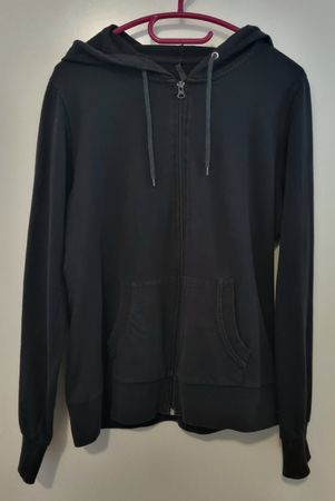 Schwarze Sweatjacke mit Kapuze, 100% Baumwolle, Gr. M
