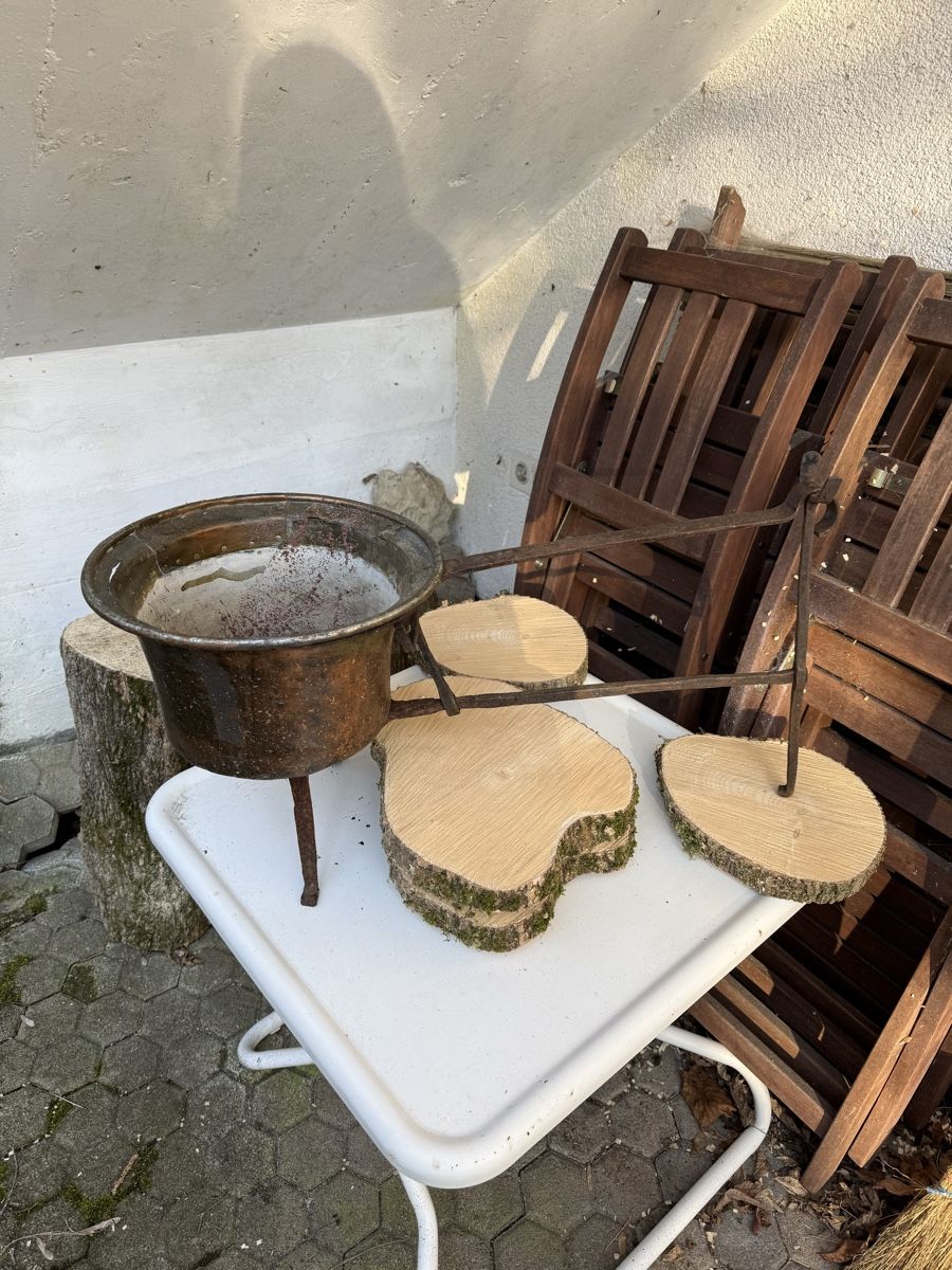 Padelle: Antike Kupferpfanne mit Gestell – Usato da Lupsingen venduto da slb_2wtb