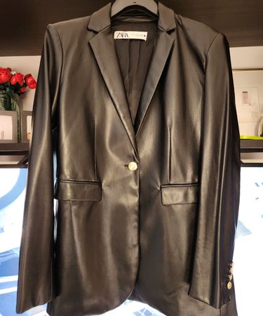 Zara Kunstleder Blazer Jacke Schwarz Gr. M - Top Zustand!