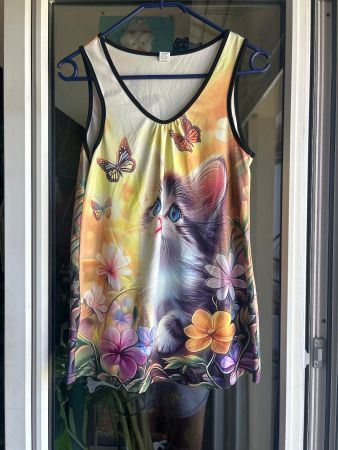Débardeur femme chat motif floral taille S neuf