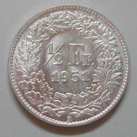 025 CH, 50 RAPPEN 1951 B, ABART, SILBER, -unz