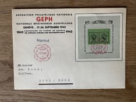 Schweiz - 1943 Genfer Block FDC 17.9.43 - Top Zustand