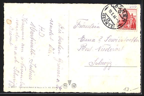Cartoline postali: AK Wädenswil, Totalansicht mit Umgebung – Usato da Berlin venduto da bartko-reher 1