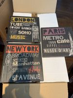 3er Set Wandbilder Städte New York, Paris, London 50x50