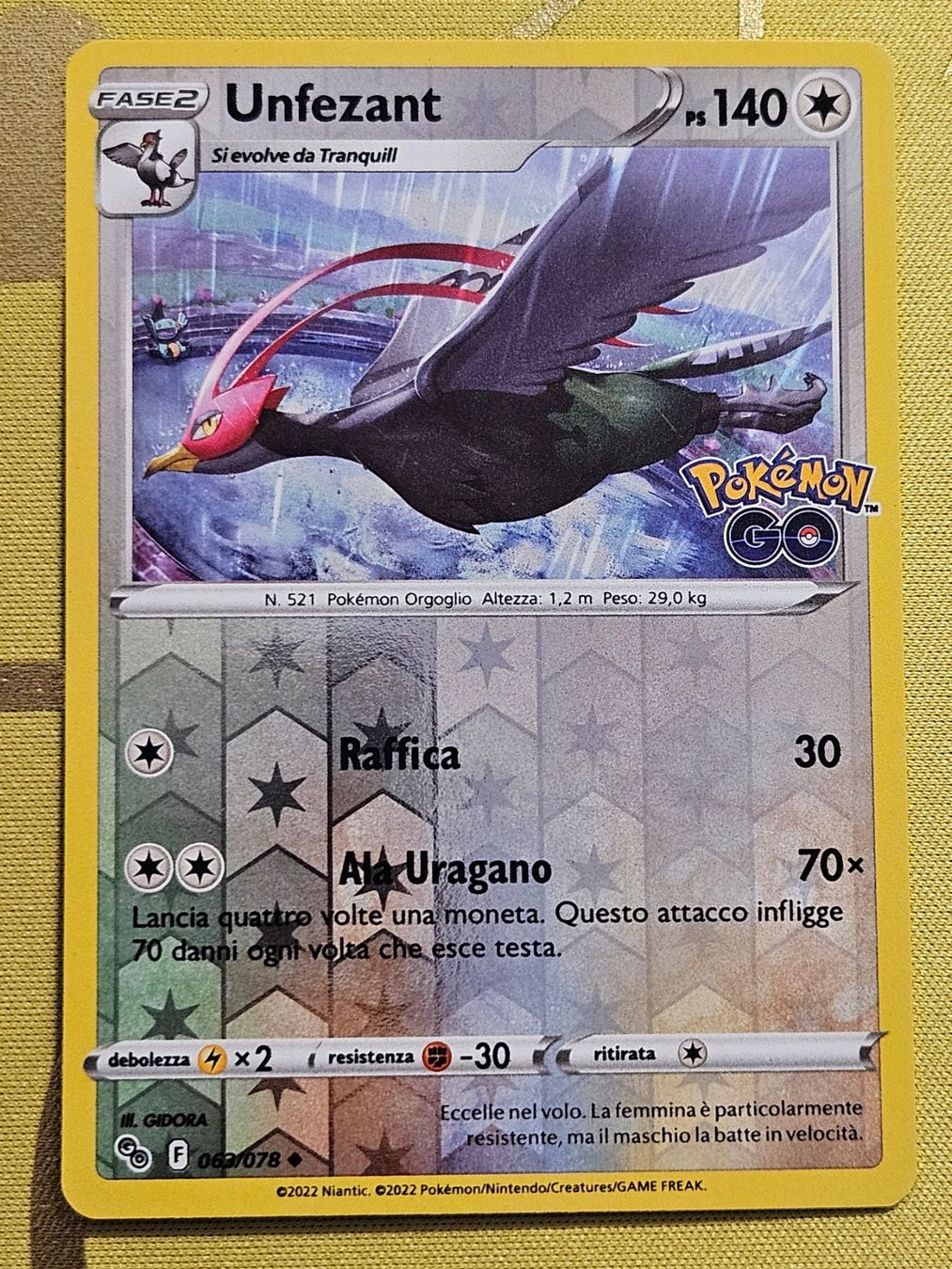 Pokémon Carte collezionabili: Pokémon Go - Unfezant 063/078 IT – Usato da Bellinzona venduto da Pokemarco